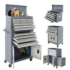 13-Drawer Rolling Tool Chest with Double Doors, 2 in 1 Detachable Rolling Tool Chest with Drawers, Mobile Tool Cabinet Combo, Metal Large Lockable Tool Box for Garage Workshop (Gray) 13-Drawer Rolling Tool Chest with Double Doors, 2 in 1 Detachable Rolling Tool Chest with Drawers, Mobile Tool Cabinet Combo, Metal Large Lockable Tool Box for Garage Workshop (Gray)