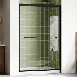 44-48" W x 72" H Semi-Frameless Walk-in Shower Door, 4" Adjustable Design, 1/4inch Thick Tempered Glass, Matte Black Aluminum Alloy Frame, Modern Bathroom Shower Sliding Door 44-48" W x 72" H Semi-Frameless Walk-in Shower Door, 4" Adjustable Design, 1/4inch Thick Tempered Glass, Matte Black Aluminum Alloy Frame, Modern Bathroom Shower Sliding Door
