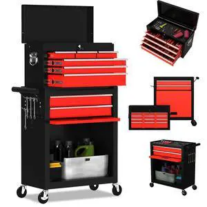8-Drawer High Capacity Rolling Tool Chest, Removable Cabinet Storage Tool Box with Wheels and Drawers, Detachable Toolbox with Lock for Workshop (Black&red) 8-Drawer High Capacity Rolling Tool Chest, Removable Cabinet Storage Tool Box with Wheels and Drawers, Detachable Toolbox with Lock for Workshop (Black&red)