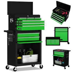 8-Drawer High Capacity Rolling Tool Chest, Removable Cabinet Storage Tool Box with Wheels and Drawers, Detachable Toolbox with Lock for Workshop Mechanics Garage(Black&Green) 8-Drawer High Capacity Rolling Tool Chest, Removable Cabinet Storage Tool Box with Wheels and Drawers, Detachable Toolbox with Lock for Workshop Mechanics Garage(Black&Green)
