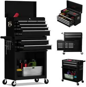 8-Drawer High Capacity Rolling Tool Chest, Removable Cabinet Storage Tool Box with Wheels and Drawers, Detachable Toolbox with Lock for Workshop Mechanics Garage (Black) 8-Drawer High Capacity Rolling Tool Chest, Removable Cabinet Storage Tool Box with Wheels and Drawers, Detachable Toolbox with Lock for Workshop Mechanics Garage (Black)