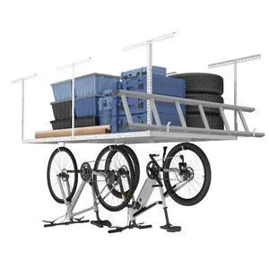 4x8 Overhead Garage Storage Rack w/Hooks Adjustable Ceiling Storage Racks, 96" Length x 48" Width x 40" Height, 22''-40" Ceiling Dropdown, White, Classic Series 4x8 Overhead Garage Storage Rack w/Hooks Adjustable Ceiling Storage Racks, 96" Length x 48" Width x 40" Height, 22''-40" Ceiling Dropdown, White, Classic Series