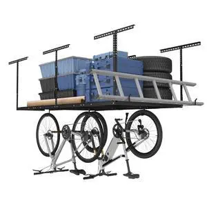 4x8 Overhead Garage Storage Rack w/Hooks Adjustable Ceiling Storage Rack, 96" Length x 48" Width x 40" Height, 22''-40" Ceiling Dropdown, Black, Classic Series 4x8 Overhead Garage Storage Rack w/Hooks Adjustable Ceiling Storage Rack, 96" Length x 48" Width x 40" Height, 22''-40" Ceiling Dropdown, Black, Classic Series