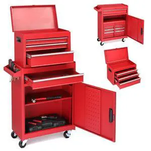 4-Drawer Rolling Tool Chest with Wheels & Lock, Tool Box with Large Storage Cabinet and Adjustable Shelf, Removable Portable Top Box for Garage, Warehouse, Factory (Red) 4-Drawer Rolling Tool Chest with Wheels & Lock, Tool Box with Large Storage Cabinet and Adjustable Shelf, Removable Portable Top Box for Garage, Warehouse, Factory (Red)