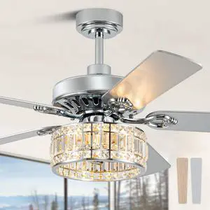 52" Ceiling Fan with Light, Caged Chandelier Fan with Light (No Bulbs Included), Vintage Fandelier Fan with Quiet DC Motor for Dining Living Room Bedroom (Chrome) 52" Ceiling Fan with Light, Caged Chandelier Fan with Light (No Bulbs Included), Vintage Fandelier Fan with Quiet DC Motor for Dining Living Room Bedroom (Chrome)