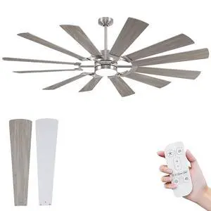 72" Outdoor Ceiling Fan with Light Remote, 12 Blade Large Modern Industrial Ceiling Fan with Dimmable Light High CFM Quiet Energy Efficient DC Motor, for Indoor Exterior Home Commercial, Silver+Oak 72" Outdoor Ceiling Fan with Light Remote, 12 Blade Large Modern Industrial Ceiling Fan with Dimmable Light High CFM Quiet Energy Efficient DC Motor, for Indoor Exterior Home Commercial, Silver+Oak