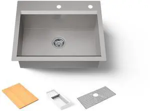 80086-2PC-NA Task 27" Top-/Undermount Workstation Stainless Steel Kitchen Sink, Includes Accessories, 2 Faucet Holes, Single Bowl Kitchen Sinks 80086-2PC-NA Task 27" Top-/Undermount Workstation Stainless Steel Kitchen Sink, Includes Accessories, 2 Faucet Holes, Single Bowl Kitchen Sinks