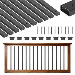 61 Pack Deck Balusters, 32.28 in Galvanized Steel Railing Spindles, Hollow Rectangle Metal Decking Stair Balusters with Pre-Drilled Hole, End Caps, Screws, for Deck, Porch & Stair Railing, Black 61 Pack Deck Balusters, 32.28 in Galvanized Steel Railing Spindles, Hollow Rectangle Metal Decking Stair Balusters with Pre-Drilled Hole, End Caps, Screws, for Deck, Porch & Stair Railing, Black