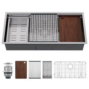 45x22 Inch Undermount Kitchen Sink Workstation, 16 Gauge 304 Stainless Steel Single Bowl Kitchen Sink with Cutting Board, Drying and Roll-Up Accessorie and Drain Assembly 45x22 Inch Undermount Kitchen Sink Workstation, 16 Gauge 304 Stainless Steel Single Bowl Kitchen Sink with Cutting Board, Drying and Roll-Up Accessorie and Drain Assembly