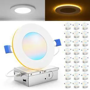 Sunco 24 Pack 4 Inch LED Recessed Lights with Night Light, Slim Ceiling Lighting, 900 LM, 11W (110W Equiv), Selectable CCT 2700K/3000K/3500K/4000K/5000K, Dimmable, Canless with Junction Box ETL Sunco 24 Pack 4 Inch LED Recessed Lights with Night Light, Slim Ceiling Lighting, 900 LM, 11W (110W Equiv), Selectable CCT 2700K/3000K/3500K/4000K/5000K, Dimmable, Canless with Junction Box ETL