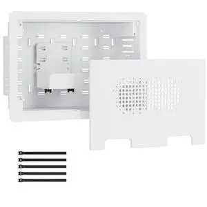 9" Recessed in-Wall Media Box for TV Flush Wall AV Enclosure with Adjustable Shelf, Cable Straps & Vented Cover Compatible with Apple TV, Roku & More - Pack of 4 9" Recessed in-Wall Media Box for TV Flush Wall AV Enclosure with Adjustable Shelf, Cable Straps & Vented Cover Compatible with Apple TV, Roku & More - Pack of 4