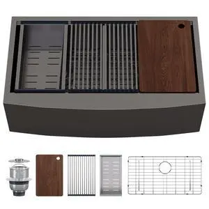 36" x 22" Farmhouse Sink Workstation, 16 Gauge Stainless Steel Apron Front Kitchen Sink, Deep Single Bowl Farm Sink with Cutting Board, Roll-Up Rack, Drying Rack and Drain Assembly 36" x 22" Farmhouse Sink Workstation, 16 Gauge Stainless Steel Apron Front Kitchen Sink, Deep Single Bowl Farm Sink with Cutting Board, Roll-Up Rack, Drying Rack and Drain Assembly