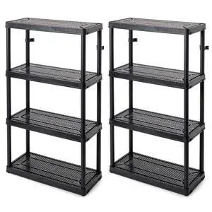 2 Pack Storage Rack, 4 Shelf Fixed Height Medium Duty Unit, Black 2 Pack Storage Rack, 4 Shelf Fixed Height Medium Duty Unit, Black