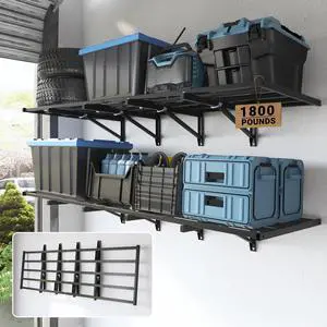 Fold-Down 2x6ft Garage Wall Shelving, 2-Pack Heavy Duty Folding Garage Shelving Wall Mounted, 1800 lbs Capacity, Storage for Power Tools, Garden Supplies & Seasonal Storage, Lite Series Fold-Down 2x6ft Garage Wall Shelving, 2-Pack Heavy Duty Folding Garage Shelving Wall Mounted, 1800 lbs Capacity, Storage for Power Tools, Garden Supplies & Seasonal Storage, Lite Series