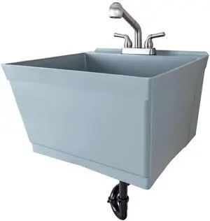 Tehila Grey Wall-Mounted Utility Sink Tub Kit with Stainless Steel Finish Pullout Faucet, Wall-Mounted Utility Tub with Wall Bracket for Laundry Room, Garage, Workshop Tehila Grey Wall-Mounted Utility Sink Tub Kit with Stainless Steel Finish Pullout Faucet, Wall-Mounted Utility Tub with Wall Bracket for Laundry Room, Garage, Workshop
