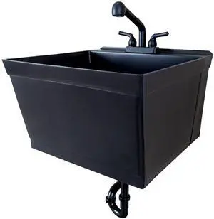 Tehila Black Wall-Mounted Utility Sink Tub Kit with Matte Black Finish Pullout Faucet, Wall-Mounted Utility Tub with Wall Bracket for Laundry Room, Garage, Workshop Tehila Black Wall-Mounted Utility Sink Tub Kit with Matte Black Finish Pullout Faucet, Wall-Mounted Utility Tub with Wall Bracket for Laundry Room, Garage, Workshop