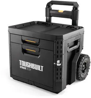 StackTech 2 Drawer Rolling Locking Box, Heavy-Duty Portable Tool Chest, 240 lb Capacity - Stackable Toolbox Storage Organizer with Dividers, & Auto-Latching Drawer StackTech 2 Drawer Rolling Locking Box, Heavy-Duty Portable Tool Chest, 240 lb Capacity - Stackable Toolbox Storage Organizer with Dividers, & Auto-Latching Drawer