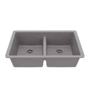 32" Grey Quartz Composite Undermount Double Bowl Kitchen Sink with Low Divider 50/50 Equal Bowl, 80% Natural Quartz, 535°F Heat Resistant, Sound Dampening, QU-810 32" Grey Quartz Composite Undermount Double Bowl Kitchen Sink with Low Divider 50/50 Equal Bowl, 80% Natural Quartz, 535°F Heat Resistant, Sound Dampening, QU-810