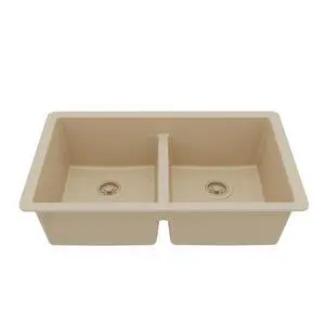 32" Bisque Quartz Composite Undermount Double Bowl Kitchen Sink with Low Divider 50/50 Equal Bowl, 80% Natural Quartz, 535°F Heat Resistant, Sound Dampening, QU-810 32" Bisque Quartz Composite Undermount Double Bowl Kitchen Sink with Low Divider 50/50 Equal Bowl, 80% Natural Quartz, 535°F Heat Resistant, Sound Dampening, QU-810