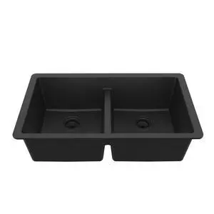 32" Black Quartz Composite Undermount Double Bowl Kitchen Sink with Low Divider 50/50 Equal Bowl, 80% Natural Quartz, 535°F Heat Resistant, Sound Dampening, QU-810 32" Black Quartz Composite Undermount Double Bowl Kitchen Sink with Low Divider 50/50 Equal Bowl, 80% Natural Quartz, 535°F Heat Resistant, Sound Dampening, QU-810