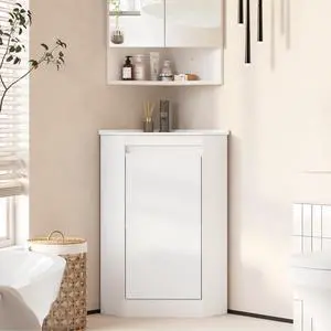 24"Corner Bathroom Vanity Sink Combo for Small Space, Freestanding Storage Cabinet with Sink,Soft-Close Function,Modern Wall Mount Sink Vanity (No Faucet) 24"Corner Bathroom Vanity Sink Combo for Small Space, Freestanding Storage Cabinet with Sink,Soft-Close Function,Modern Wall Mount Sink Vanity (No Faucet)