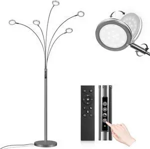 LED Arc Floor Lamp with Remote, 2250LM Dimmable Black Chrome Floor Lamp with Timer, Adjustable Colors, Brightness & 5 Adjustable Arms, Multi-Head Tall Tree Standing Lamp for Living Room Bedroom Office LED Arc Floor Lamp with Remote, 2250LM Dimmable Black Chrome Floor Lamp with Timer, Adjustable Colors, Brightness & 5 Adjustable Arms, Multi-Head Tall Tree Standing Lamp for Living Room Bedroom Office