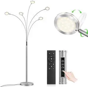 LED Arc Floor Lamp with Remote, 2250LM Dimmable Floor Lamp with Timer, Adjustable Colors, Brightness & 5 Adjustable Arms, Multi-Head Tall Standing Lamp for Living Room Bedroom Office, Satin Nickel LED Arc Floor Lamp with Remote, 2250LM Dimmable Floor Lamp with Timer, Adjustable Colors, Brightness & 5 Adjustable Arms, Multi-Head Tall Standing Lamp for Living Room Bedroom Office, Satin Nickel