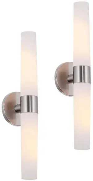 Duo 21" Modern Wall Sconce with Frosted Opal Glass Shades for Bathroom/Vanity, Brushed Nickel Finish, Pack of 2 Duo 21" Modern Wall Sconce with Frosted Opal Glass Shades for Bathroom/Vanity, Brushed Nickel Finish, Pack of 2