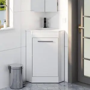 26" Corner Bathroom Vanity Sink Combo for Small Space Freestanding Storage Cabinet with White Resin Sink and Matte Black Faucet, White 26" Corner Bathroom Vanity Sink Combo for Small Space Freestanding Storage Cabinet with White Resin Sink and Matte Black Faucet, White