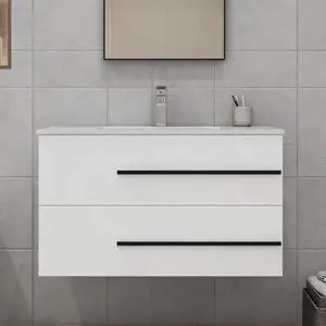 36 inch Floating Bathroom Vanity with Sink, Space Saving Fluted Design for Small Bathrooms, Soft Closing Drawers & Black Handles White 36 inch Floating Bathroom Vanity with Sink, Space Saving Fluted Design for Small Bathrooms, Soft Closing Drawers & Black Handles White