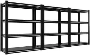 40" Wide Heavy Duty Garage Storage Shelves, 3 Pack, Adjustable 4 Tier Metal Shelves for Warehouse, Pantry, Kitchen, 40" W x19 D x57 H, Black 40" Wide Heavy Duty Garage Storage Shelves, 3 Pack, Adjustable 4 Tier Metal Shelves for Warehouse, Pantry, Kitchen, 40" W x19 D x57 H, Black