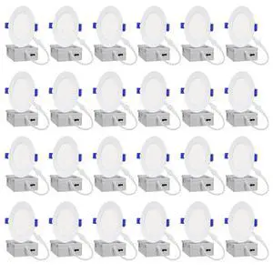24-Pack of 4-Inch Slim LED Recessed Lights with Junction Box, Adjustable Color Temperatures (2700K-5000K), 9W Equivalent to 75W, Dimmable, 950LM Brightness - ETL and Energy Star Certified 24-Pack of 4-Inch Slim LED Recessed Lights with Junction Box, Adjustable Color Temperatures (2700K-5000K), 9W Equivalent to 75W, Dimmable, 950LM Brightness - ETL and Energy Star Certified
