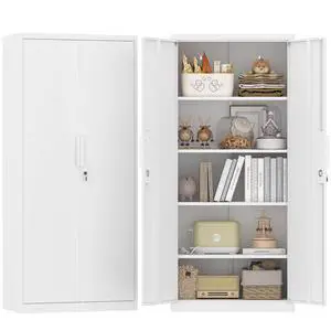 Metal Garage Storage Cabinets with Lock Door and Adjustable Shelves, 71'' x 32'' x 17'' White Steel Tool Cabinets for Home Office Warehouse Metal Garage Storage Cabinets with Lock Door and Adjustable Shelves, 71'' x 32'' x 17'' White Steel Tool Cabinets for Home Office Warehouse