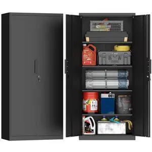 Metal Garage Storage Cabinets with Lock Door and Adjustable Shelves, 71'' x 32'' x 17'' Black Steel Tool Cabinets for Home Office Warehouse Metal Garage Storage Cabinets with Lock Door and Adjustable Shelves, 71'' x 32'' x 17'' Black Steel Tool Cabinets for Home Office Warehouse