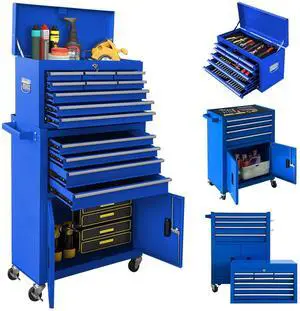 13-Drawer Rolling Tool Chest with Double Door Handle, 2-in-1 Detachable Metal Storage Cabinet with Wheels and Lock, Large Capacity Tool Box for Garage,Gift for Men Dad Husband Fathers(Blue) 13-Drawer Rolling Tool Chest with Double Door Handle, 2-in-1 Detachable Metal Storage Cabinet with Wheels and Lock, Large Capacity Tool Box for Garage,Gift for Men Dad Husband Fathers(Blue)