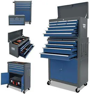 13-Drawer Tool Chest with Double Door and Wheels, 2 in 1 Detachable Rolling Toolbox with Drawers,Large Tool Box with Lock,Mobile Steel Tool Cabinet Storage (Gray&Blue) 13-Drawer Tool Chest with Double Door and Wheels, 2 in 1 Detachable Rolling Toolbox with Drawers,Large Tool Box with Lock,Mobile Steel Tool Cabinet Storage (Gray&Blue)