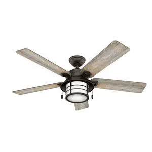 54 inch Outdoor or Indoor Ceiling Fan with LED Light - Rustic Ceiling Fan with Pull Chain, For Bedroom, Living Room, or Patio, Standard Mount, No Remote - Key Biscayne 59273, Onyx Bengal 54 inch Outdoor or Indoor Ceiling Fan with LED Light - Rustic Ceiling Fan with Pull Chain, For Bedroom, Living Room, or Patio, Standard Mount, No Remote - Key Biscayne 59273, Onyx Bengal