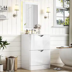 24" Modern High Gloss Bathroom Vanity with Sink Combo,Mirror, Faucet Set, Freestanding Bath Vanities Sink Cabinet w/2 Drawers,Integrated Ceramic Sink for Small Space, Apartment,White 24" Modern High Gloss Bathroom Vanity with Sink Combo,Mirror, Faucet Set, Freestanding Bath Vanities Sink Cabinet w/2 Drawers,Integrated Ceramic Sink for Small Space, Apartment,White