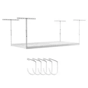 4 ft x 8 ft Overhead Storage Rack Adjustable 24 in - 45in Height (White) With Accessory Pack With 5-Piece Hook Accessory Pack 4 ft x 8 ft Overhead Storage Rack Adjustable 24 in - 45in Height (White) With Accessory Pack With 5-Piece Hook Accessory Pack