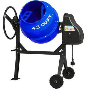 4.3 Cu.Ft. Concrete Mixer Machine, 450W 3/5HP Electric Cement Mixer Machine with Wheel and Stand for Stucco, Blue 4.3 Cu.Ft. Concrete Mixer Machine, 450W 3/5HP Electric Cement Mixer Machine with Wheel and Stand for Stucco, Blue