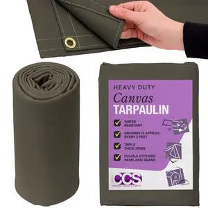 CCS Waterproof Canvas Tarp Cover (21oz) Heavy Duty Duck Cloth, Waxed Canvas Tarpaulin with Rustproof Brass Grommets for Camping, Construction, Equipment & Outdoor Use (Olive Drab, 12x20 Ft) CCS Waterproof Canvas Tarp Cover (21oz) Heavy Duty Duck Cloth, Waxed Canvas Tarpaulin with Rustproof Brass Grommets for Camping, Construction, Equipment & Outdoor Use (Olive Drab, 12x20 Ft)