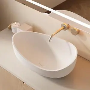 22.44'' Oval Vessel Sink, Matte White Stone Resin Bathroom Sink with Pop-Up Drain, Modern Above Counter Basin for Vanity Countertop, No Faucet Hole, No Overflow 22.44'' Oval Vessel Sink, Matte White Stone Resin Bathroom Sink with Pop-Up Drain, Modern Above Counter Basin for Vanity Countertop, No Faucet Hole, No Overflow