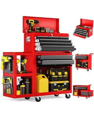 8-Drawer Rolling Tool Chest, Assembled Metal Tool Storage Cabinet with Wheels, Locking Sliding Drawers & Detachable Top Box, for Garage Workshop Repair Room Warehouse, Red 8-Drawer Rolling Tool Chest, Assembled Metal Tool Storage Cabinet with Wheels, Locking Sliding Drawers & Detachable Top Box, for Garage Workshop Repair Room Warehouse, Red