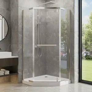 Frameless Pivot Neo-Angle Shower Door 36" W x 72" H, 1/4" (6mm) Clear Tempered Glass Corner Shower Door, Chrome Aluminum Frame, Base Not Included Frameless Pivot Neo-Angle Shower Door 36" W x 72" H, 1/4" (6mm) Clear Tempered Glass Corner Shower Door, Chrome Aluminum Frame, Base Not Included