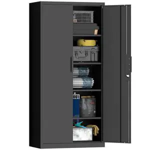 Metal Garage Storage Cabinet with 2 Doors and Shelves - 72" x 34" x 18" Steel Lockable File Cabinet, Black Locking Tool Cabinets for Office Home Garage Gym School Metal Garage Storage Cabinet with 2 Doors and Shelves - 72" x 34" x 18" Steel Lockable File Cabinet, Black Locking Tool Cabinets for Office Home Garage Gym School