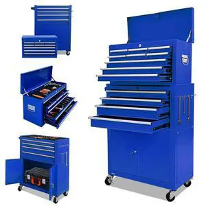 13-Drawer Tool Chest with Double Door Handle,2 in 1 Detachable Rolling Tool Chests with Wheels and Drawers,Large Tool Box with Lock,Mobile Steel Tool Cabinet Storage (Blue) 13-Drawer Tool Chest with Double Door Handle,2 in 1 Detachable Rolling Tool Chests with Wheels and Drawers,Large Tool Box with Lock,Mobile Steel Tool Cabinet Storage (Blue)