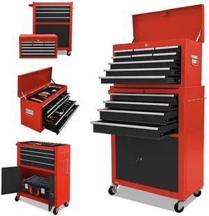 Tool Chest 13-Drawer with Double Door Handle,2 in 1 Detachable Rolling Tool Chests with Wheels and Drawers,Large Tool Box with Lock (Red&Black) Tool Chest 13-Drawer with Double Door Handle,2 in 1 Detachable Rolling Tool Chests with Wheels and Drawers,Large Tool Box with Lock (Red&Black)