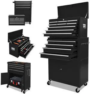 13-Drawer Tool Chest with Double Door and Wheels, 2 in 1 Detachable Rolling Toolbox with Drawers,Large Tool Box with Lock,Mobile Steel Tool Cabinet Storage (Black) 13-Drawer Tool Chest with Double Door and Wheels, 2 in 1 Detachable Rolling Toolbox with Drawers,Large Tool Box with Lock,Mobile Steel Tool Cabinet Storage (Black)