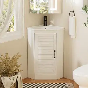 24" Corner Bathroom Vanity Undermount Sink Combo, Freestanding Storage Cabinet, Soft Closing Doors, Modern Wall Mount Bathroom Vanity for Small Space, White (Faucet Not Included) 24" Corner Bathroom Vanity Undermount Sink Combo, Freestanding Storage Cabinet, Soft Closing Doors, Modern Wall Mount Bathroom Vanity for Small Space, White (Faucet Not Included)