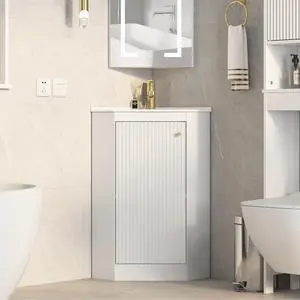 24" Corner Bathroom Vanity Sink Combo for Small Space, Freestanding Compact Space Bathroom Storage Cabinet with White Ceramic Sink, Wall Mounted Modern Vanity,White 24" Corner Bathroom Vanity Sink Combo for Small Space, Freestanding Compact Space Bathroom Storage Cabinet with White Ceramic Sink, Wall Mounted Modern Vanity,White